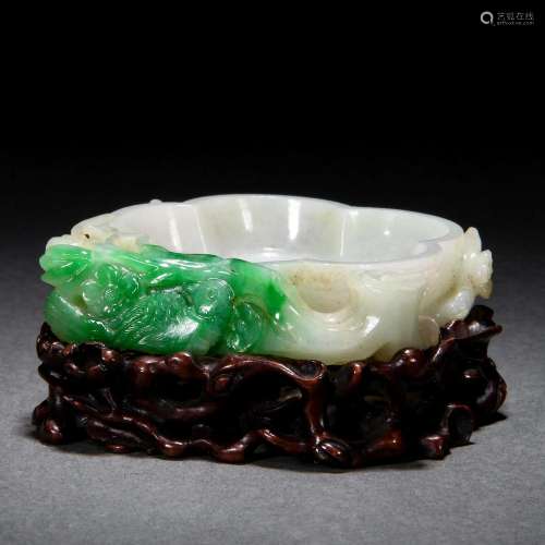 A Chinese Carved Jadeite Flower Shaped Censer
