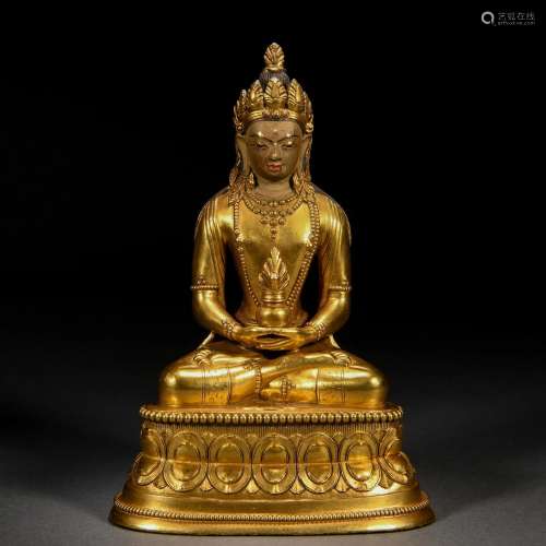 A Tibeto-Chinese Bronze-gilt Figure of Amitayus