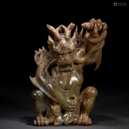 A Chinese Carved Jade Mythical Beast