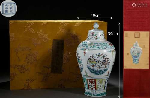 A Chinese Doucai Glaze Medalion Vase Meiping