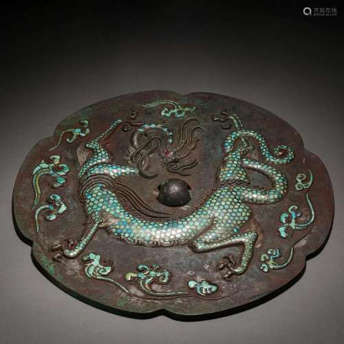 A Chinese Turquoise Inlaid Dragon Mirror