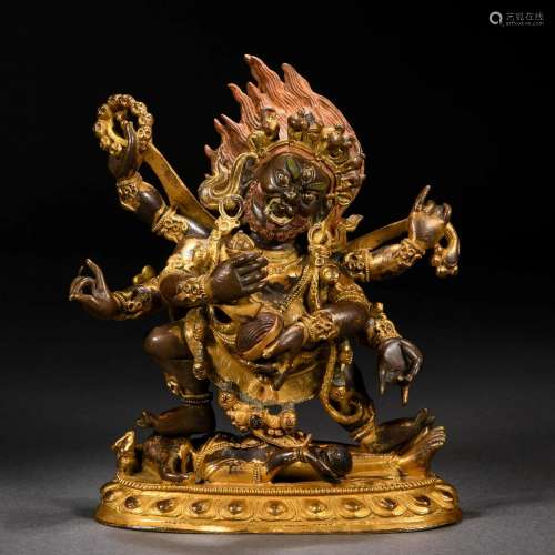 A Tibeto-Chinese Bronze-gilt Mahakala