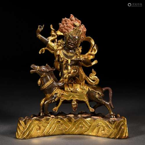 A Tibetan Bronze-gilt Palden Lhamo