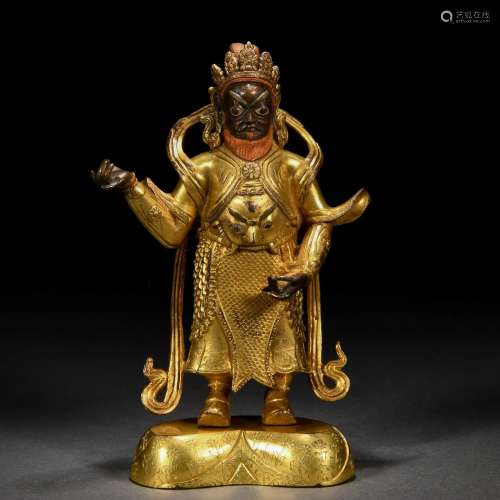 A Chinese Bronze-gilt Standing Guardian