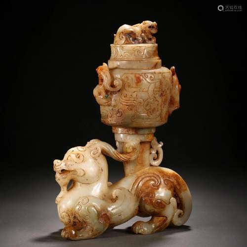 A Chinese Carved Jade Beast Vessel