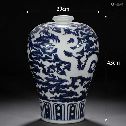 A Chinese Blue and White Reserve Decorated Vase Meiping
