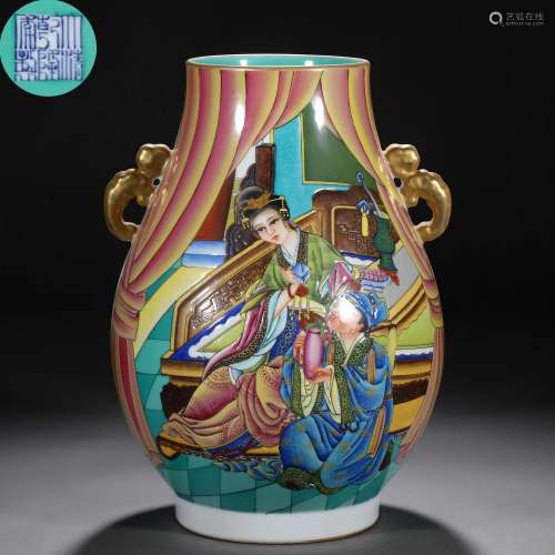 A Chinese Famille Rose and Gilt Figural Story Zun Vase