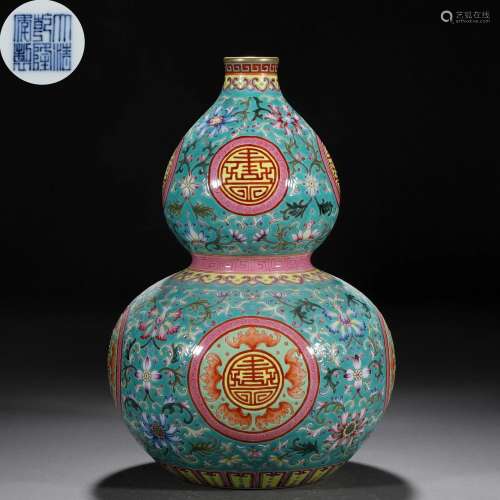 A Chinese Famille Rose and Gilt Doucai Gourds Vase