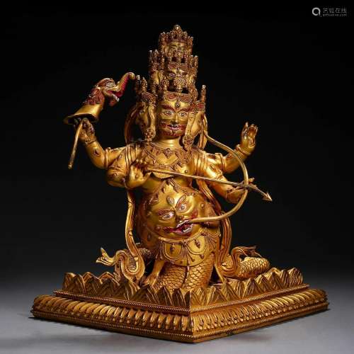 A Tibetan Bronze-gilt Figure of Protector