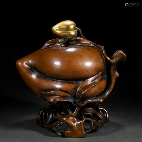 A Chinese Bronze Peach Shaped Incense Burner