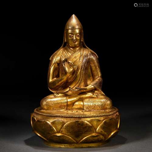 A Tibetan Bronze-gilt Figure of Tsong Khapa