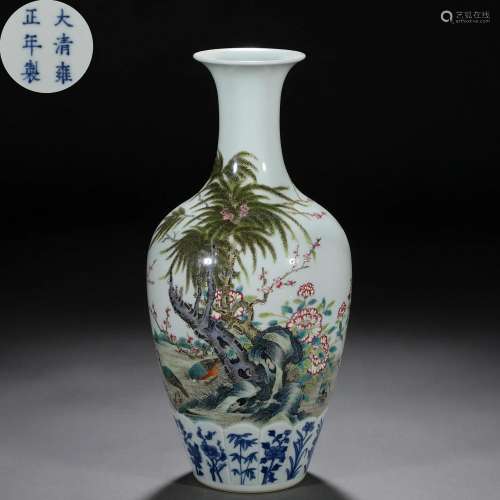 A Chinese Famille Rose Bird and Florette Vase