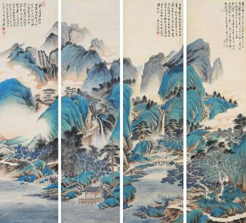 Four Pages of Painting by Zhang Daqian