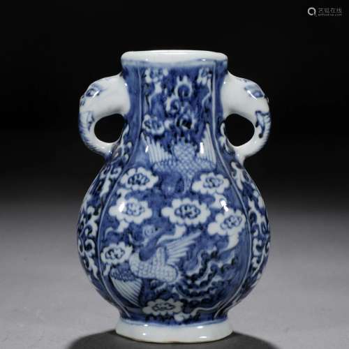 A Chinese Blue and White Phoenix Vase