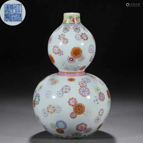 A Chinese Famille Rose and Gilt Double Gourds Vase