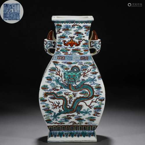 A Chinese Doucai Glaze Dragon and Phoenix Vase