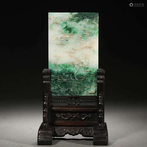 A Chinese Carved Jadeite Table Screen