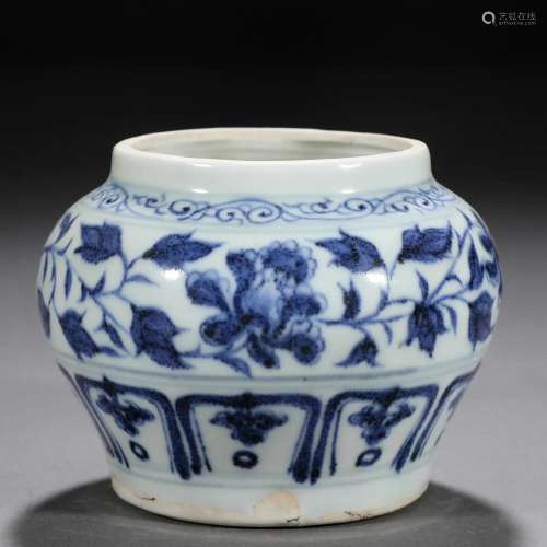 A Chinese Blue and White Peony Scroll Jar