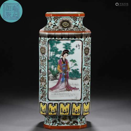 A Chinese Famille Rose Beauties Square Vase
