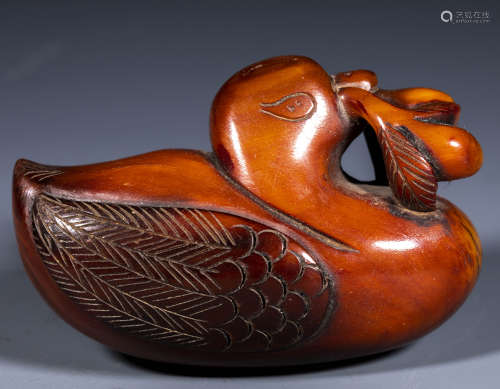 中國古代 角雕 福鵝獻瑞