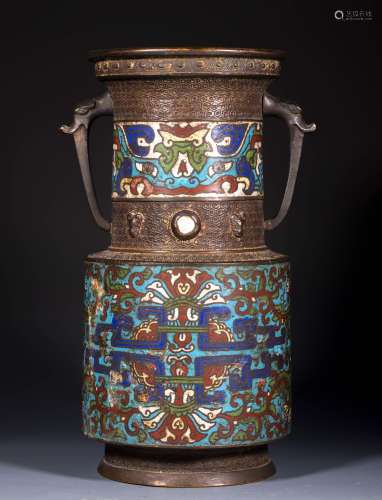 中國古代 琺瑯彩 象耳瓶