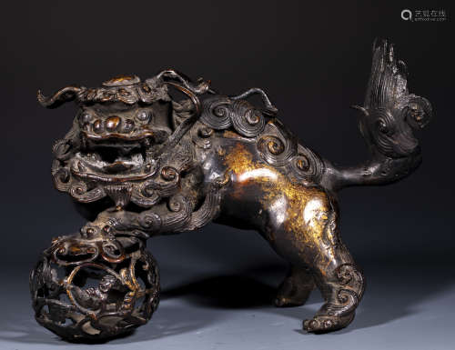 中國古代 獅子 踏繡球 香熏