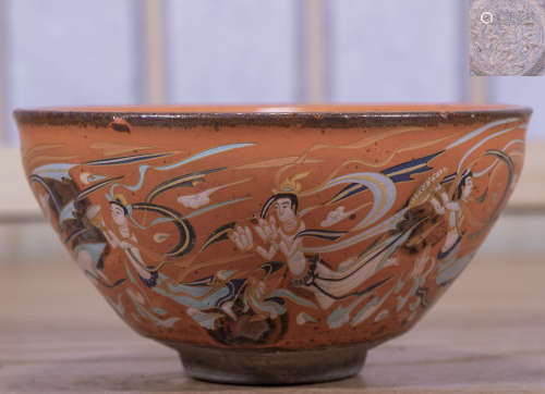 中國古代 徽宗款 橘釉 飛天 建盞碗