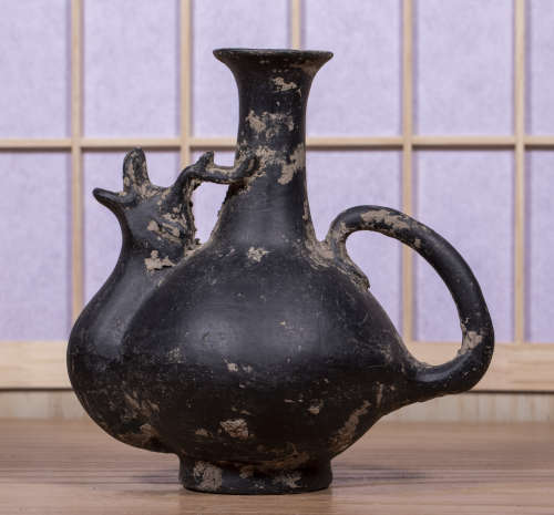中國古代 鹿角 瑞獸 長頸 陶壺