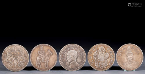 光緒銀幣 中華民國十七年 三十八年錢幣 袁世凱騎馬像 錢幣五枚