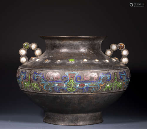 中國古代 琺瑯彩 銘文 雙耳將軍罐