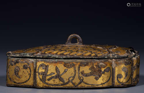 中國古代 措金銀 蟬形 蓋盒