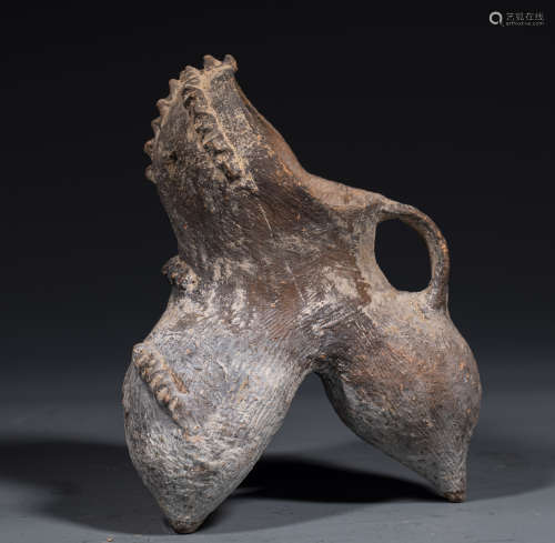 中國古代 三足 貓頭鷹 陶器