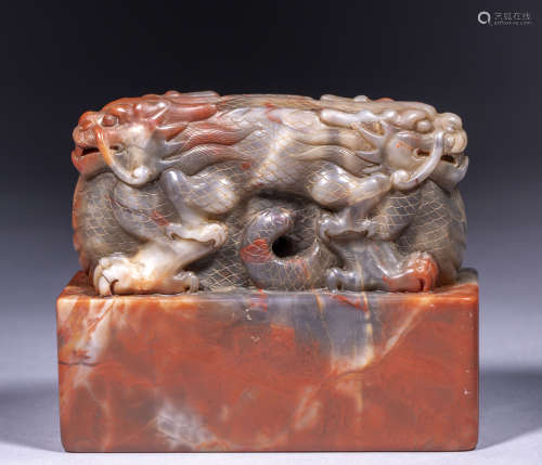 中國古代 壽山石 雙龍 印