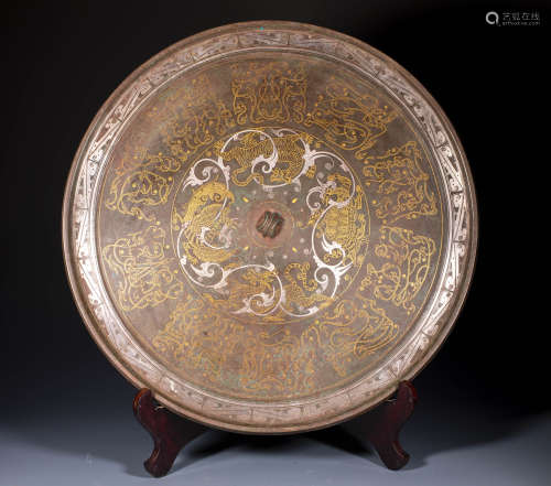中國古代 措金銀 四聖獸 銅鏡
