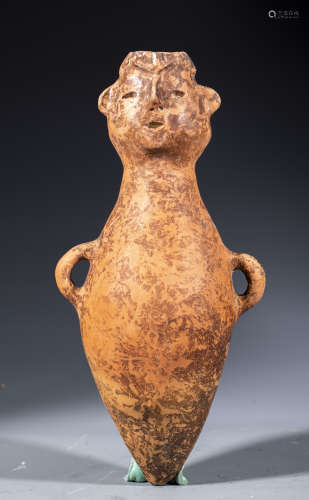 中國古代 尖足 人面 陶罐