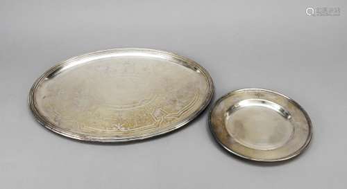 Oval tray and round plate, France, 2