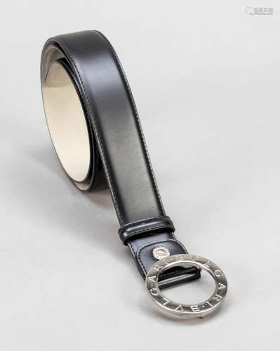 Bulgari, belt, black smooth leather