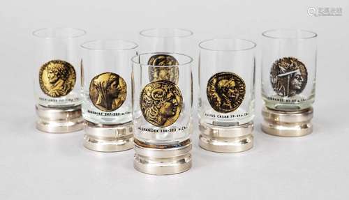 Six schnapps glasses with silver foo