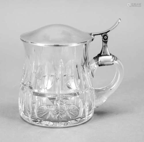 Beer stein with silver hinged lid as