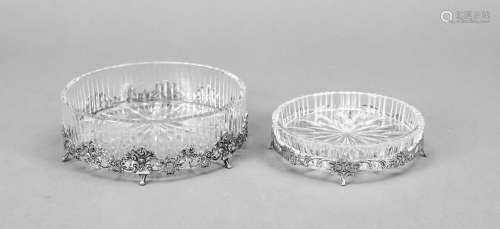 Two round bowls with silver mounting