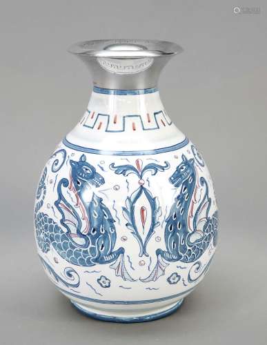 Ceramic vase with silver neck mount,