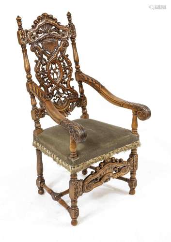 Armchair around 1880, solid walnut,