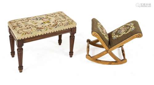 Two stools with embroidered upholste