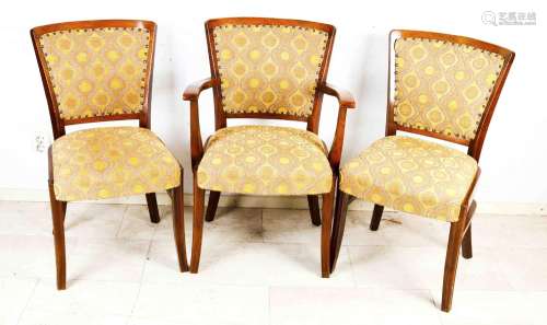 6 chairs, 1950s, 2 of them armchairs