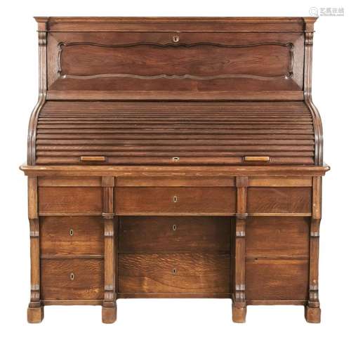 Rollbureau around 1850, solid oak, n