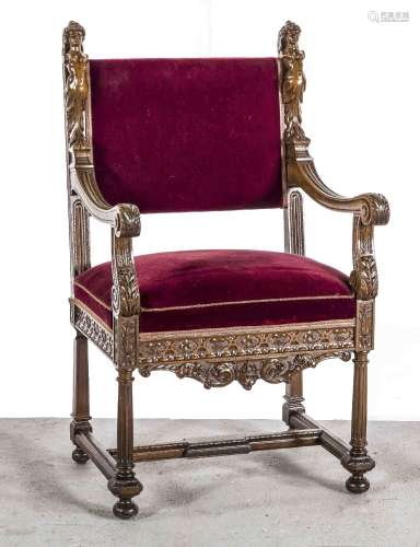 Renaissance-style armchair, solid wa