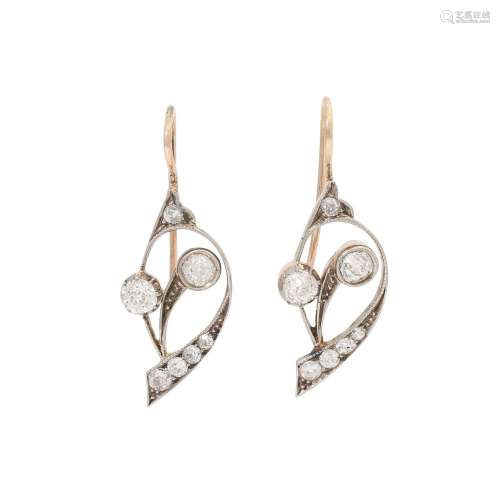 Jugendstil Paar Ohrhänger mit Altschliffdiamanten