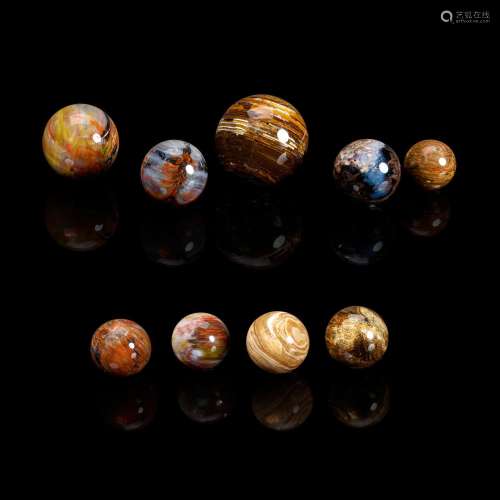 Group of Nine Small Petrified Wood Spheres