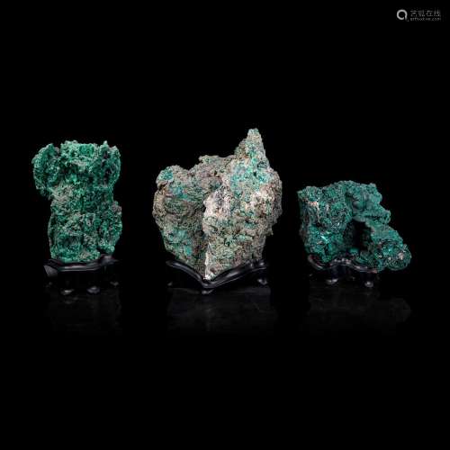 Three Malachite Overgrowth Specimens