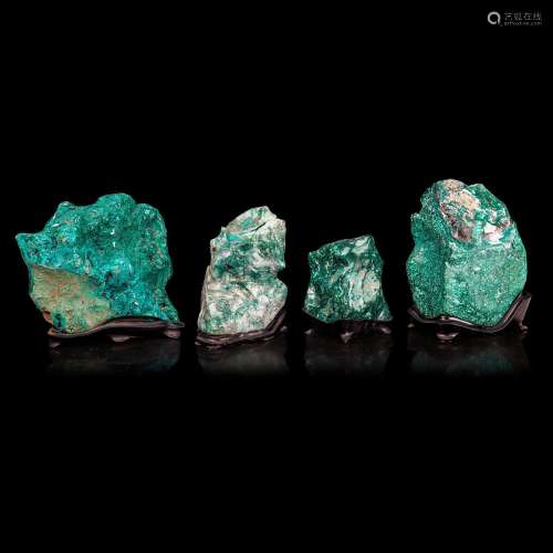 Four  Polished Malachite Specimens